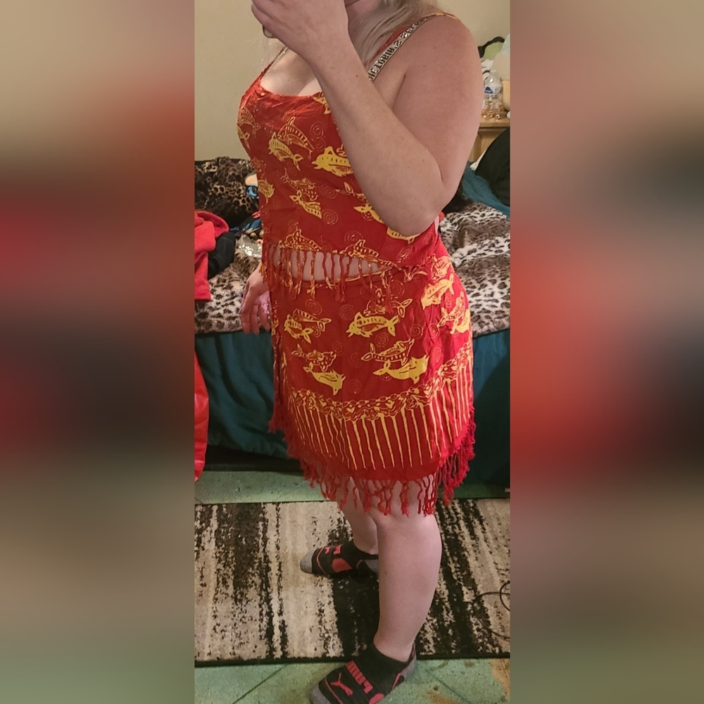 indocraft collection red 2 piece swim cover up size M/L